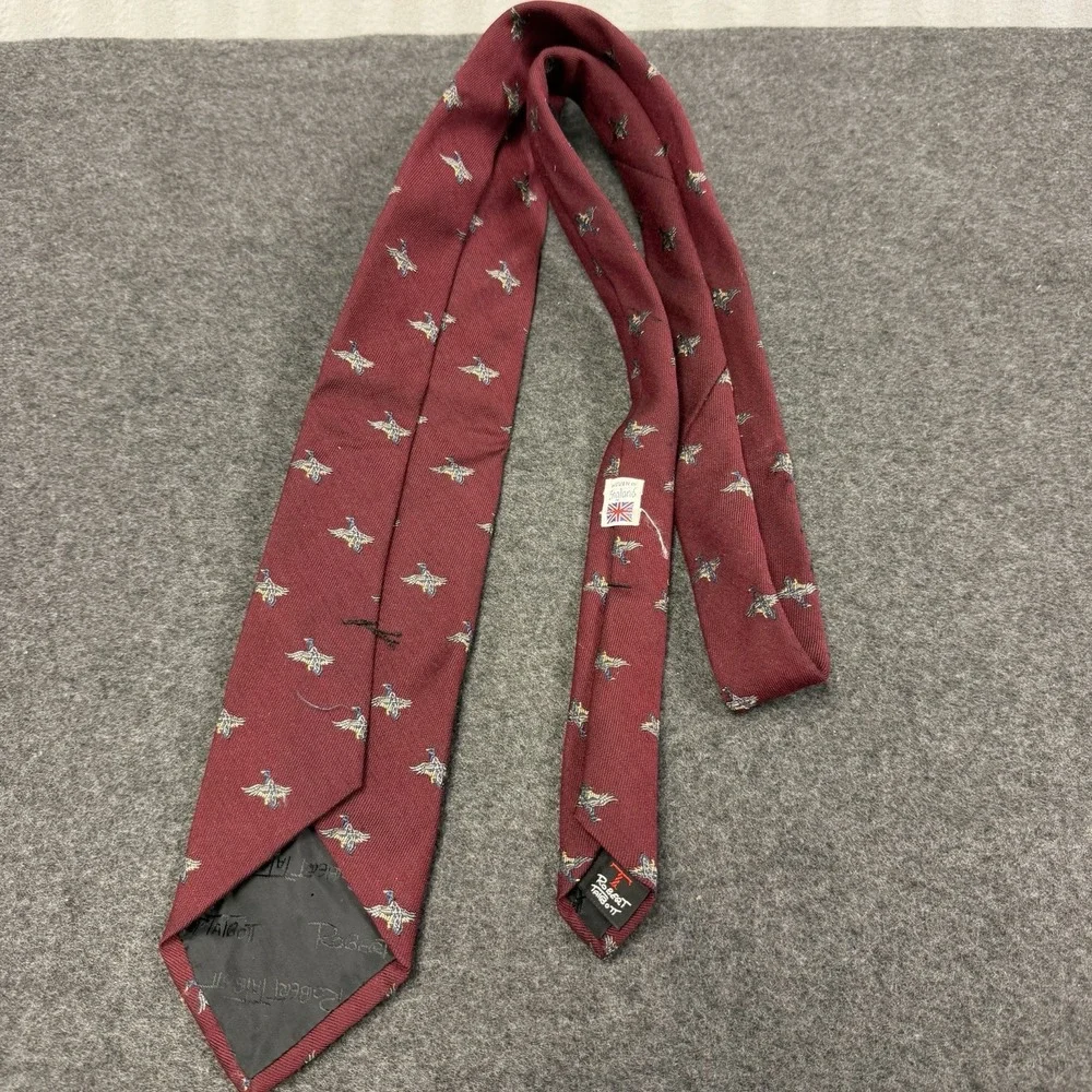 ROBERT TALBOTT Reef Woven in England Mallard Duck Bird Mens Tie Maroon Burgundy